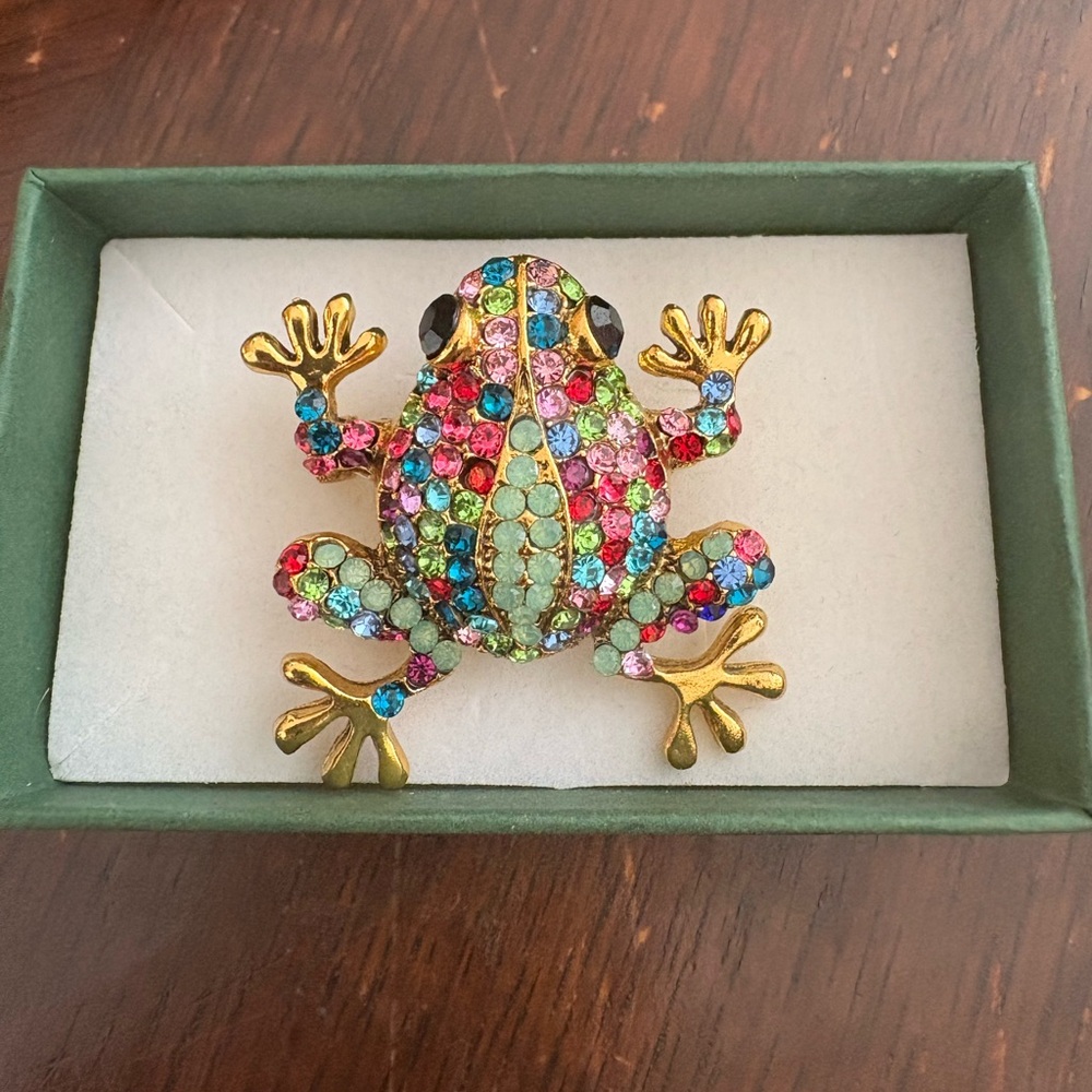 Colorful Rhinestone Frog Brooch - Picture 12 of 12